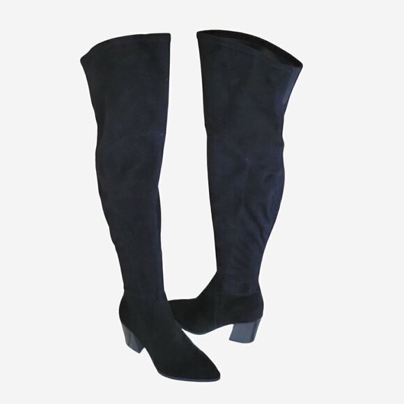 Marc Fisher CATHI Over the Knee Pointed Toe Black Suede Boots Sz 6 M - Picture 2 of 10